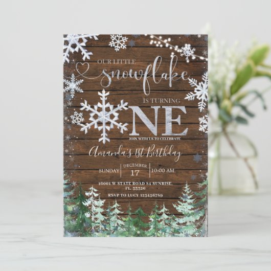 Hout Silver Our Snowflake Forest Birthday Kaart (Staand voorkant)