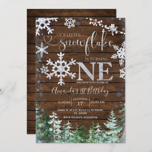 Hout Silver Our Snowflake Forest Birthday Kaart (Voorkant / Achterkant)