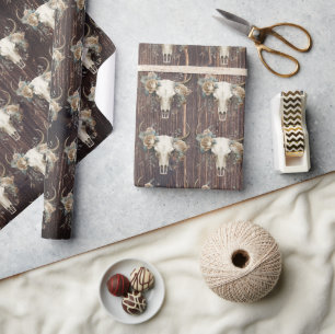 Hout skull boho western wilde westkraakbeen cadeaupapier