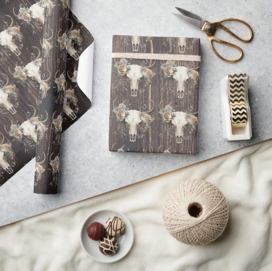 Hout skull boho western wilde westkraakbeen cadeaupapier (Crafts)