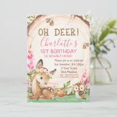 Hout Slice Floral Oh Deer Girls Birthday Kaart (Staand voorkant)