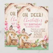 Hout Slice Floral Oh Deer Girls Birthday Kaart (Voorkant / Achterkant)