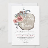 Hout Slice Roos en Eucalyptus Wedding Kaart (Voorkant)