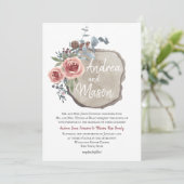 Hout Slice Roos en Eucalyptus Wedding Kaart (Staand voorkant)