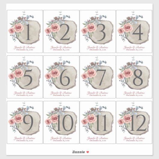 Hout Slice Roos Tafelnummer Stickers (Vel)