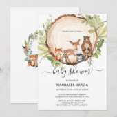 Hout Slice Tree Woodland Animal Baby shower Kaart (Voorkant / Achterkant)