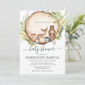Hout Slice Tree Woodland Animals Baby shower Kaart (Staand voorkant)