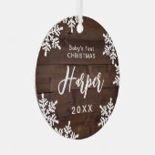 Hout Snowflakes Baby's Eerste Kerstscript Naam Metalen Ornament (Voorkant Rechts)