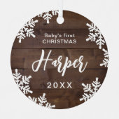 Hout Snowflakes Baby's Eerste Kerstscript Naam Metalen Ornament (Voorkant)
