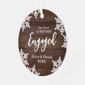 Hout Snowflakes Ons eerste kerstscript Metalen Ornament (Voorkant links)