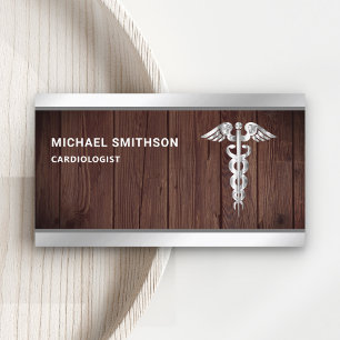 Hout Steel Caduceus Symbool Medical Professional Visitekaartje