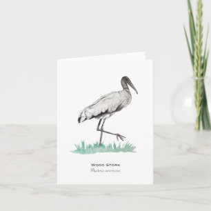 Hout Stork Folded Note Card Kaart