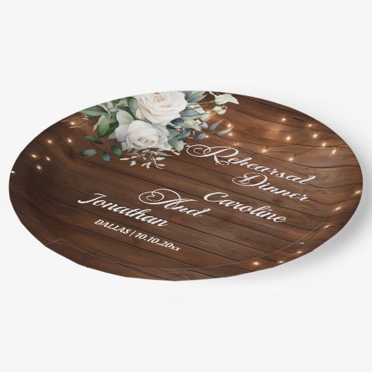 Hout String Lights Bloemen Repetitie Diner Trouwen Papieren Bordje (Gekanteld)