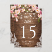 Hout String Lights Floral Wedstrijding Table Numbe RSVP Kaartje (Voorkant / Achterkant)