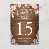 Hout String Lights Floral Wedstrijding Table Numbe RSVP Kaartje (Voorkant)