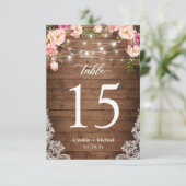 Hout String Lights Floral Wedstrijding Table Numbe RSVP Kaartje (Staand voorkant)