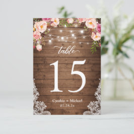 Hout String Lights Floral Wedstrijding Table Numbe RSVP Kaartje