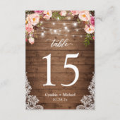 Hout String Lights Floral Wedstrijding Table Numbe RSVP Kaartje (Achterkant)