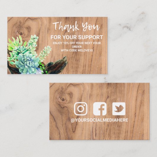 Hout Succulent Korting Visitekaartje (Voorkant / Achterkant)