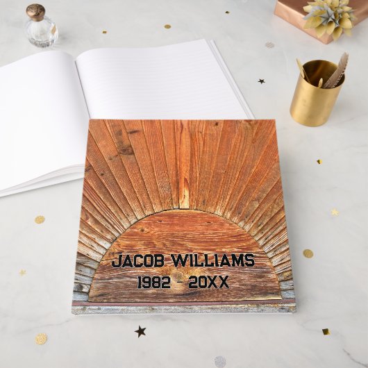 Hout Sunbeam Design Memorial Service Gastenboek (Voorkant open)