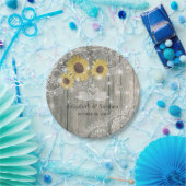 Hout Sunflower Lace String Lights Wedding Shower Papieren Bordje (Feest)