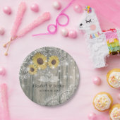 Hout Sunflower Lace String Lights Wedding Shower Papieren Bordje (Feest)