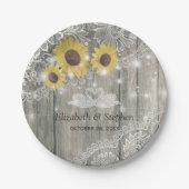 Hout Sunflower Lace String Lights Wedding Shower Papieren Bordje (Voorkant)
