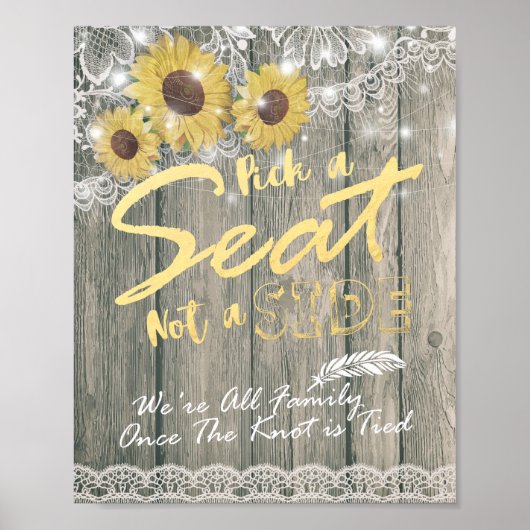 Hout Sunflower Pick A Seat Non A Side Weduwen Sign Poster (Voorkant)