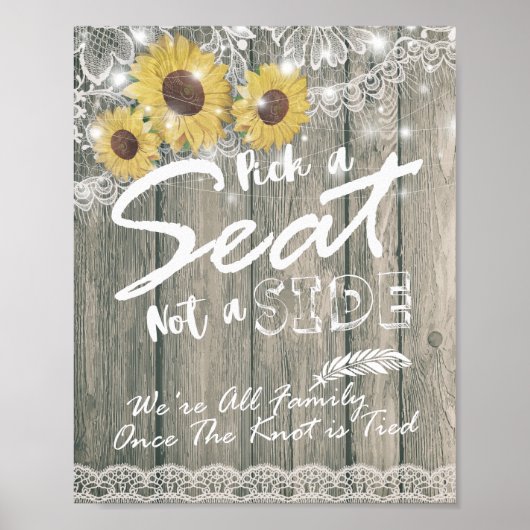 Hout Sunflower Pick A Seat Non A Side Weduwen Sign Poster (Voorkant)