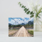 Hout Suspension Bridge over River, Vang Vieng Briefkaart (Staand voorkant)