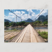 Hout Suspension Bridge over River, Vang Vieng Briefkaart (Voorkant)