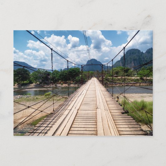 Hout Suspension Bridge over River, Vang Vieng Briefkaart (Voorkant)
