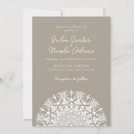 Hout Taupe Beige Abstract Mandala Bruiloft Kaart