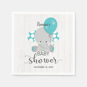 Hout & Teal Olifant Geslacht Neutrale Baby Shower Servetten