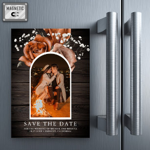 Hout Terracotta Huwelijksfoto Save the Date Magnetische Uitnodiging