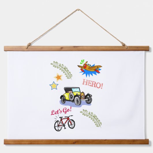 Hout Topped Wand Tapestry Hero Fietsauto Vliegtuig Hangend Wandkleed (Voorkant)