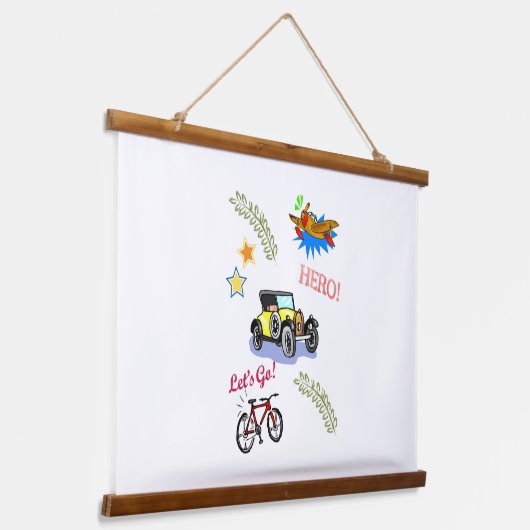 Hout Topped Wand Tapestry Hero Fietsauto Vliegtuig Hangend Wandkleed (Gebogen)