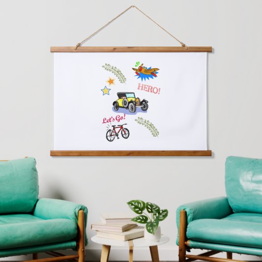 Hout Topped Wand Tapestry Hero Fietsauto Vliegtuig Hangend Wandkleed (Woonkamer)