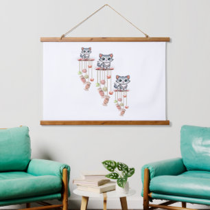 Hout Topped Wandtapijt Cat Kitten Hangend Wandkleed