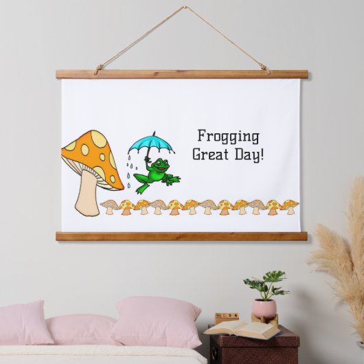 Hout Topped Wandtapijt Frogging Geweldige Dag! Hangend Wandkleed (Slaapkamer)