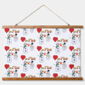 Hout Topped Wandtapijt Harten op Vuur Sneeuwman Hangend Wandkleed (Voorkant)