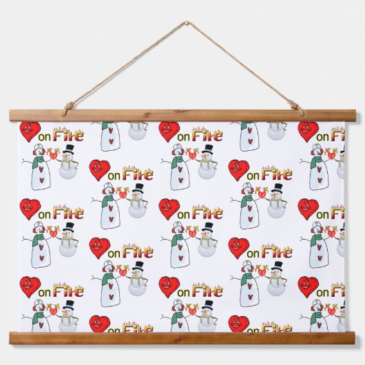 Hout Topped Wandtapijt Harten op Vuur Sneeuwman Hangend Wandkleed (Voorkant)