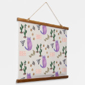 Hout Topped Wandtapijt Kat Vis Cactus Meow Hangend Wandkleed (Gebogen)