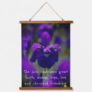 Hout Topped Wandtapijt met Iris Bloemen Hangend Wandkleed