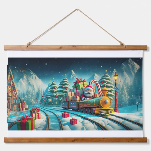 Hout Topped Wandtapijt Santa North Pole Express Hangend Wandkleed (Voorkant)