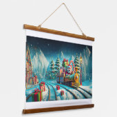 Hout Topped Wandtapijt Santa North Pole Express Hangend Wandkleed (Gebogen)