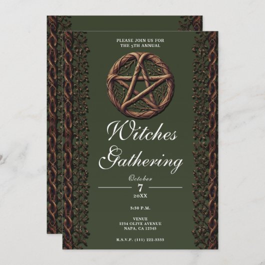 Hout Twig Pentacle Green Wicca Heksen Verzamelen Kaart (Voorkant / Achterkant)