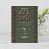 Hout Twig Pentacle Olive Green Wiccan Wedding Kaart (Staand voorkant)