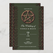Hout Twig Pentacle Olive Green Wiccan Wedding Kaart (Voorkant / Achterkant)