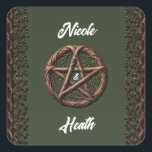 Hout Twig Pentacle Olive Green Wiccan Wedding Vierkante Sticker<br><div class="desc">Overeenkomende objecten zijn beschikbaar.</div>